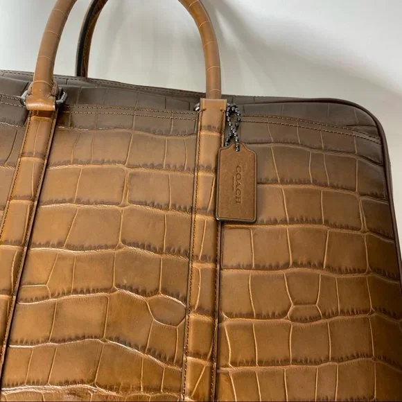 Coach Brown Croc-Embossed Laptop Bag - Picture 10 of 14